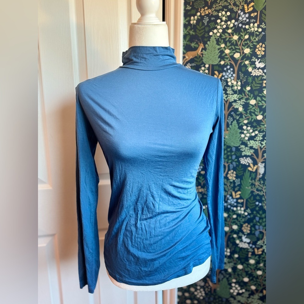 Blue Long Sleeve Turtleneck Top